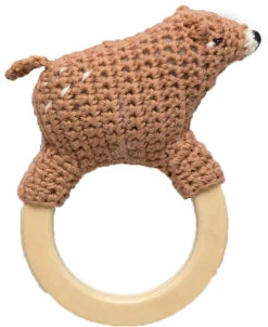 Sebra Häkel-Rassel Auf Holzring, Woody Der Bär