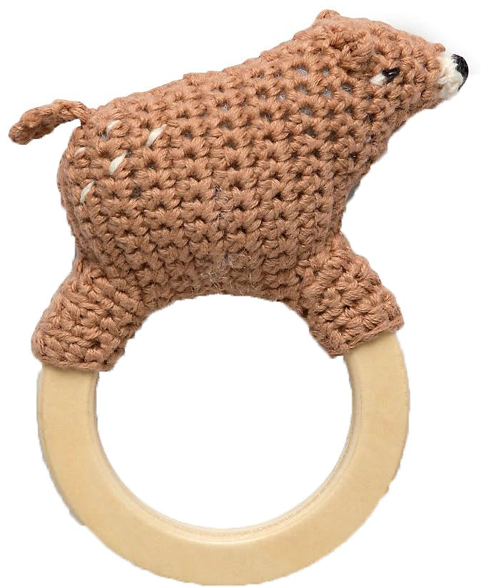 Sebra Häkel-Rassel Auf Holzring, Woody Der Bär 1 Sebra Häkel-Rassel Auf Holzring, Woody Der Bär
